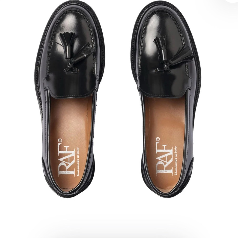 Black Leather Tassel Loafers for Women